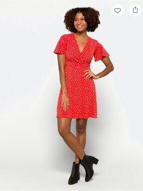 41 Hawthorn Red Short Sleeve Dress with White Micro Print